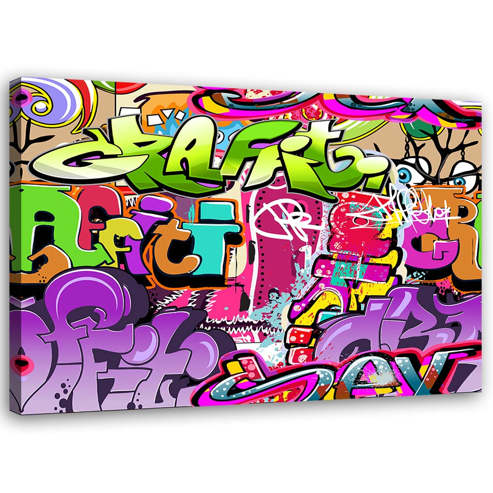 Feeby Bild auf Leinwand Graffiti Kunstdruck modern für Wonzimmer Violett 80x60 cm M14501 80x60 cm, M