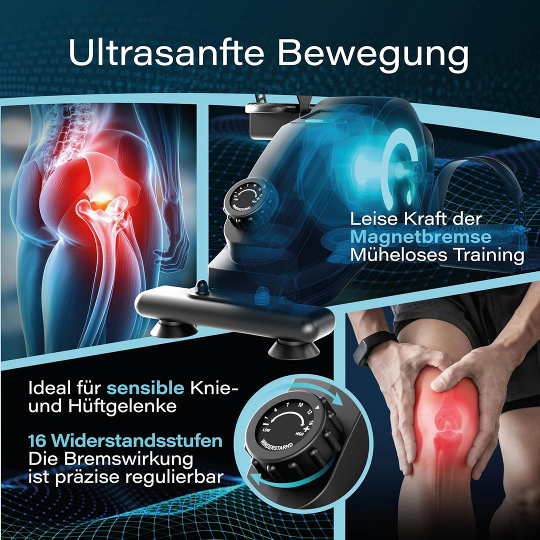 Pedaltrainer Ergometer Set [Magnetbremse & 16 Widerstandsstufen] Beintrainer & Armtrainer mit Traini