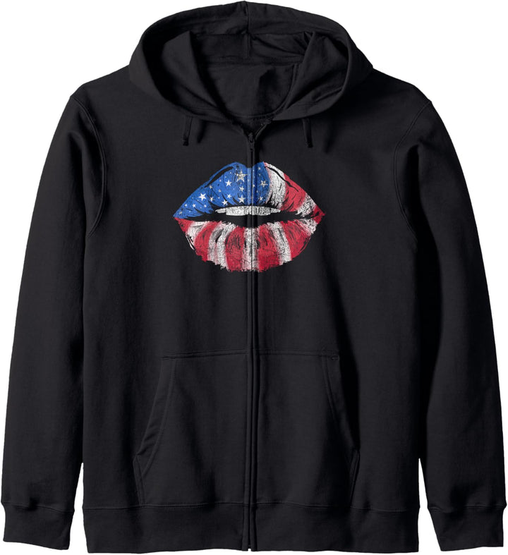 Trendy American Flag Lips Kapuzenjacke