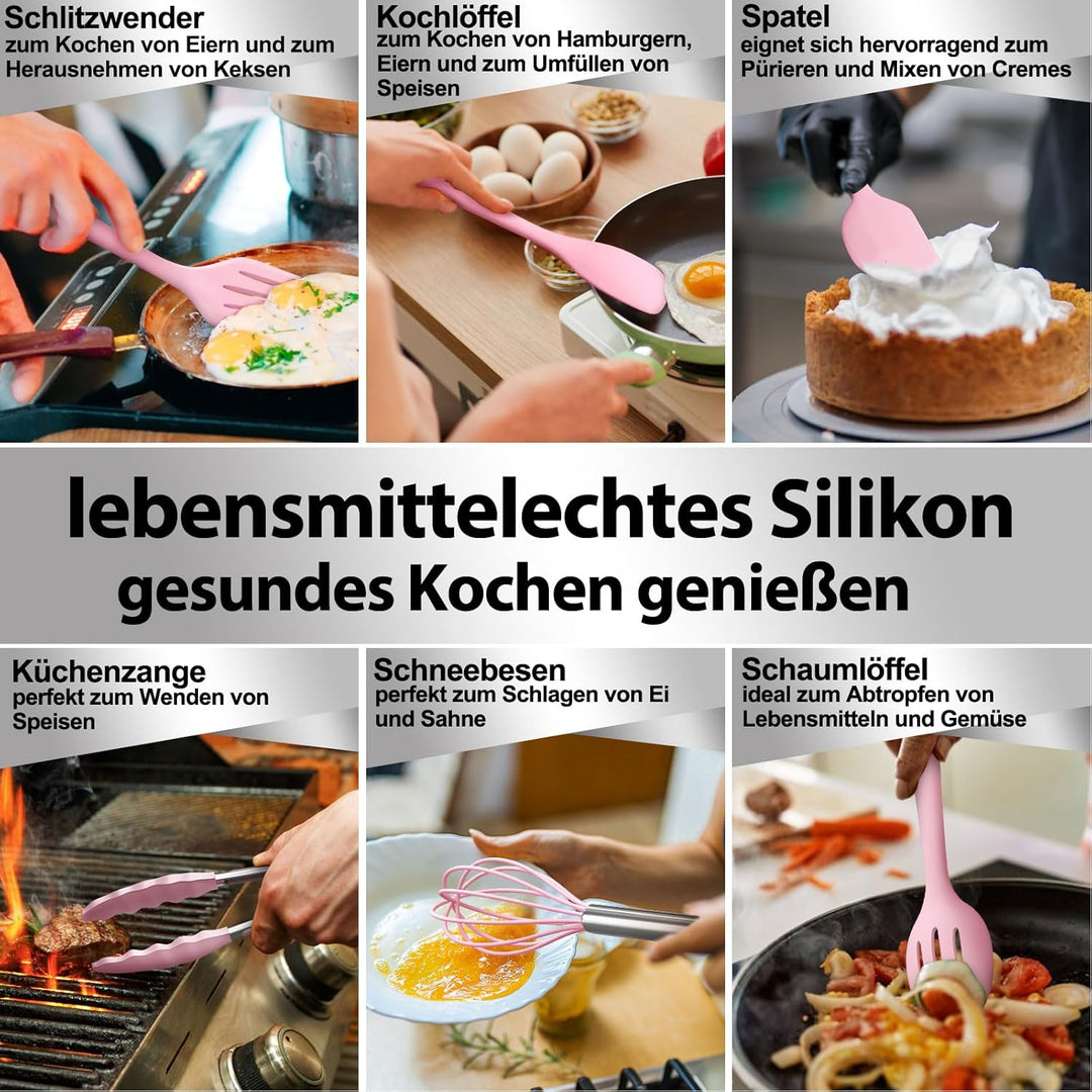 Silikon Küchenhelfer Set, 22 Stück Kochutensilien Kochgeschirr, Hitzebeständiger Kochbesteck Set mit