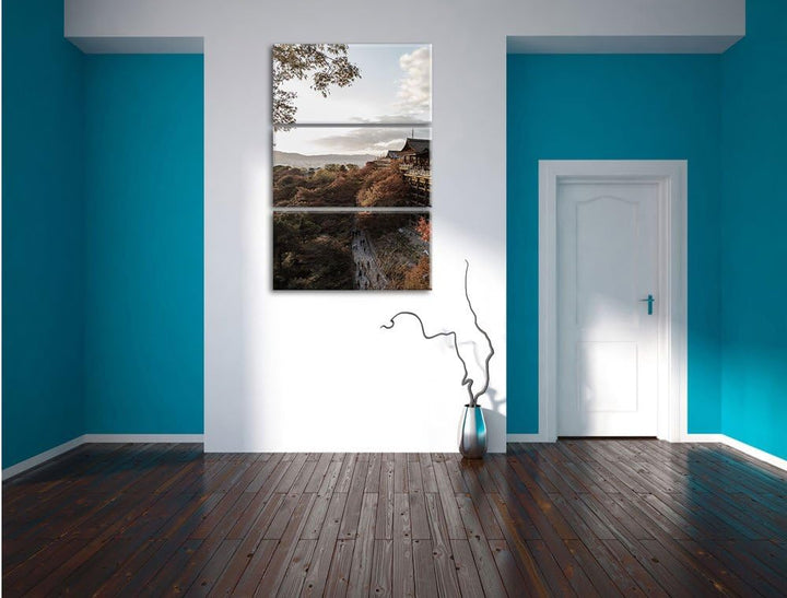 Pixxprint rieisger Kiyomizu-dera Tempel in Kyoto als Leinwandbild/Grösse: 3 Teilig (120x80) cm/Wandb