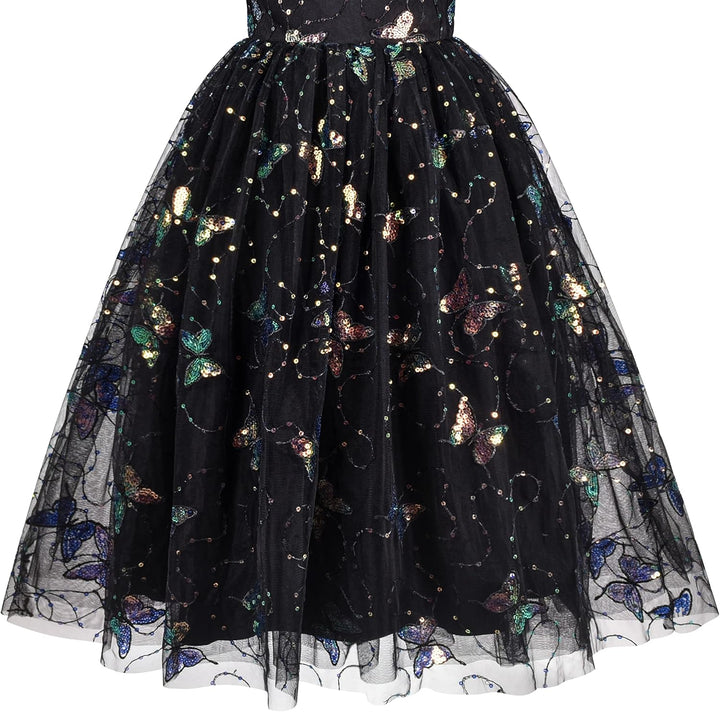 Sunny Fashion Mädchen Kleid Blume Schnüren Saum Hochzeit Erstkommunion Gr. 110-158 116 Schwarzer Sch
