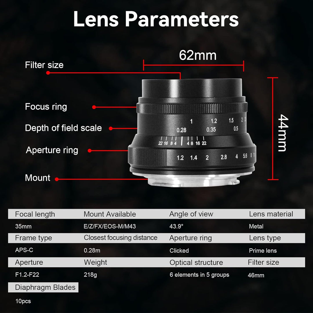 7artisans 35mm f1.2 Mark II APS-C Geklickte Festbrennweite mit grösserer Blende Passend für Fujifilm