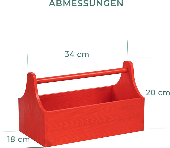 LAUBLUST Werkzeugkiste aus Holz - Werkzeugkasten mit Griff - Rot, 34 x 18 x 20 cm | Werkzeugkoffer l