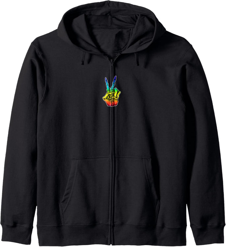 Skelett Hand Frieden Zeichen Regenbogen Frieden Finger Zeichen Kapuzenjacke