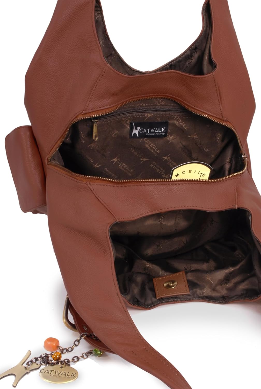 Catwalk Collection Handbags - Leder - Umhängetasche/Schultertasche - ALEX Hellbraun, Hellbraun