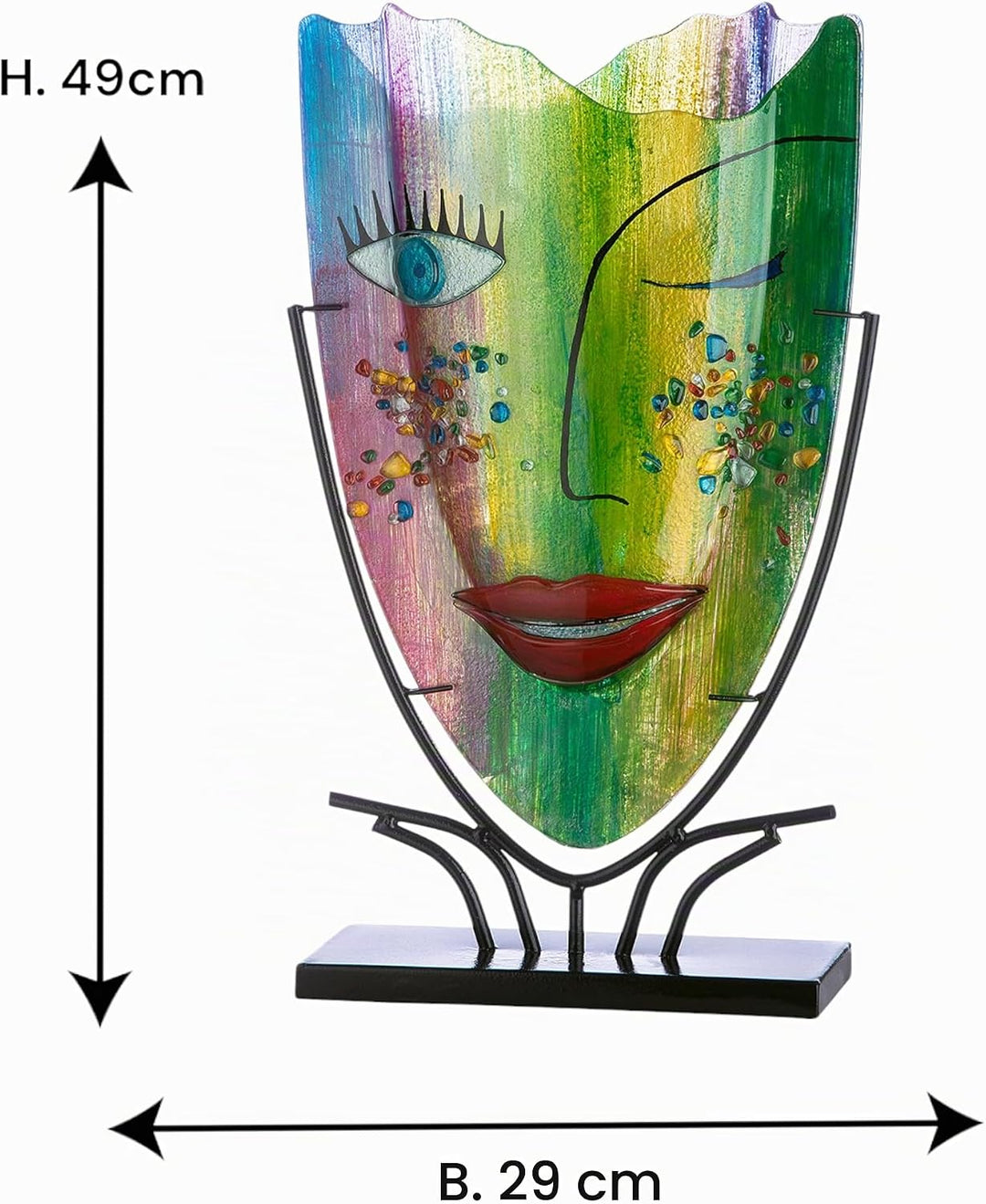 Glas Art Vase Dekovase Gesichtsvase aus Metallfuss - Deko Wohnzimmer - Geschenk für Frauen Geburtsta