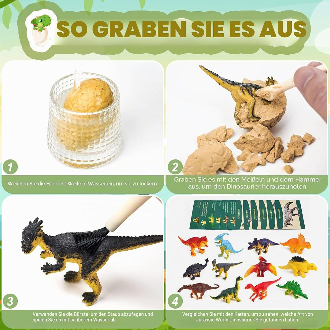 Joozmui Dino Ausgrabungsset für Kinder, Ei Dinosaurier Spielzeug ab 4 5 6 7 8 9 10 Jahre Junge Spiel