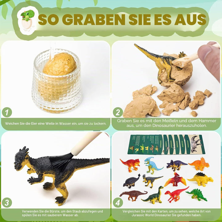 Joozmui Dino Ausgrabungsset für Kinder, Ei Dinosaurier Spielzeug ab 4 5 6 7 8 9 10 Jahre Junge Spiel