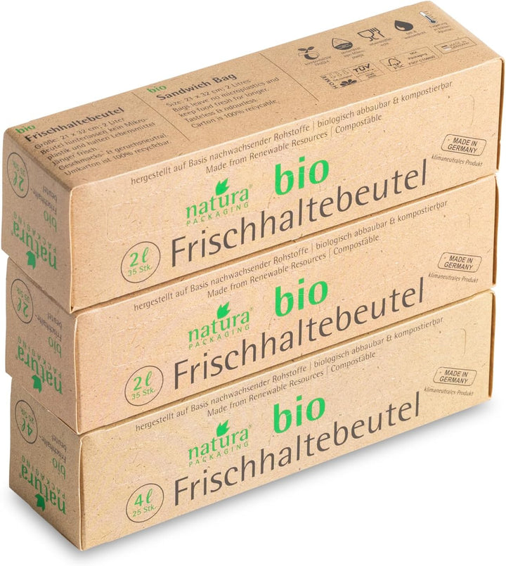 bioMat Kompostierbare Frischhaltebeutel, XXL Set, 2l (70 Stück), 4l (25 Stück), 95 STK. Gefrierbeute