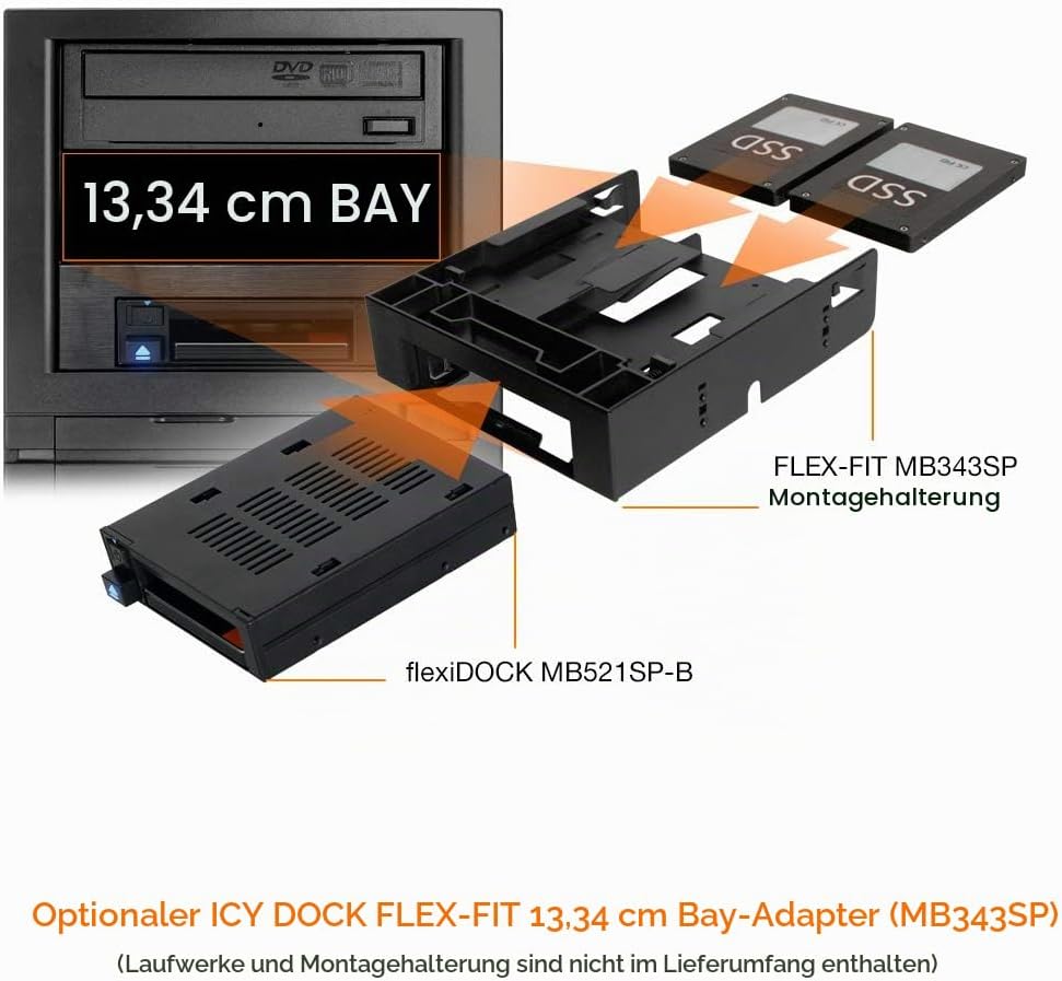 Internes Hot Swap Festplattendock trägerlos für 1x 2,5 Zoll SATA/SAS SSD/HDD in 1x 3,5 Zoll Schacht