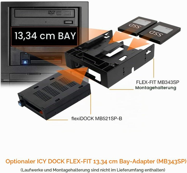 Internes Hot Swap Festplattendock trägerlos für 1x 2,5 Zoll SATA/SAS SSD/HDD in 1x 3,5 Zoll Schacht