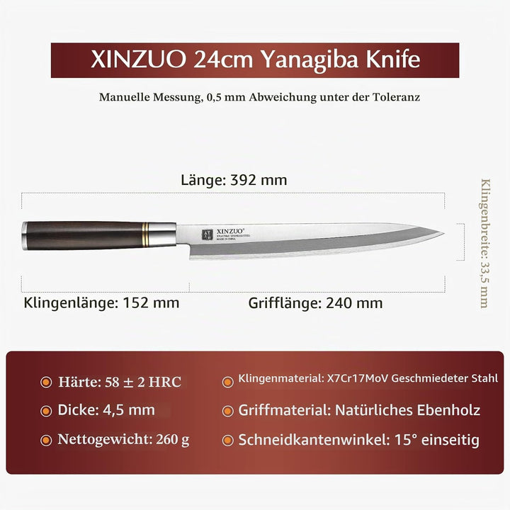XINZUO 24cm Edelstahl Yanagiba Messer, X7Cr17MoV Stahl Sashimi Messer Einzelfase Klinge -Geschmiedet