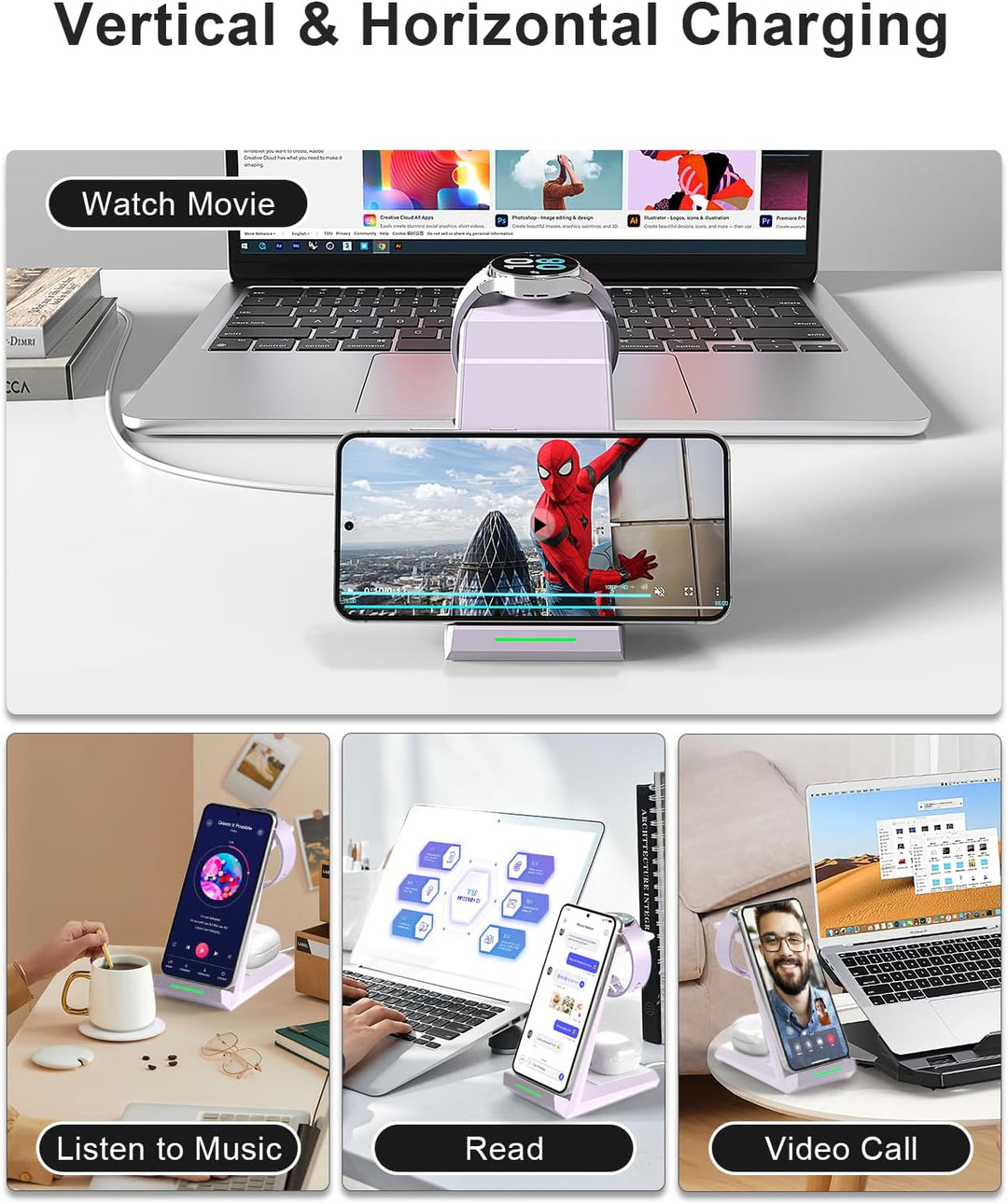 Induktive Ladestation für Samsung，ADADPU Kabelloses Ladegerät 3 in 1 Kompatibel für Galaxy Watch 7/6