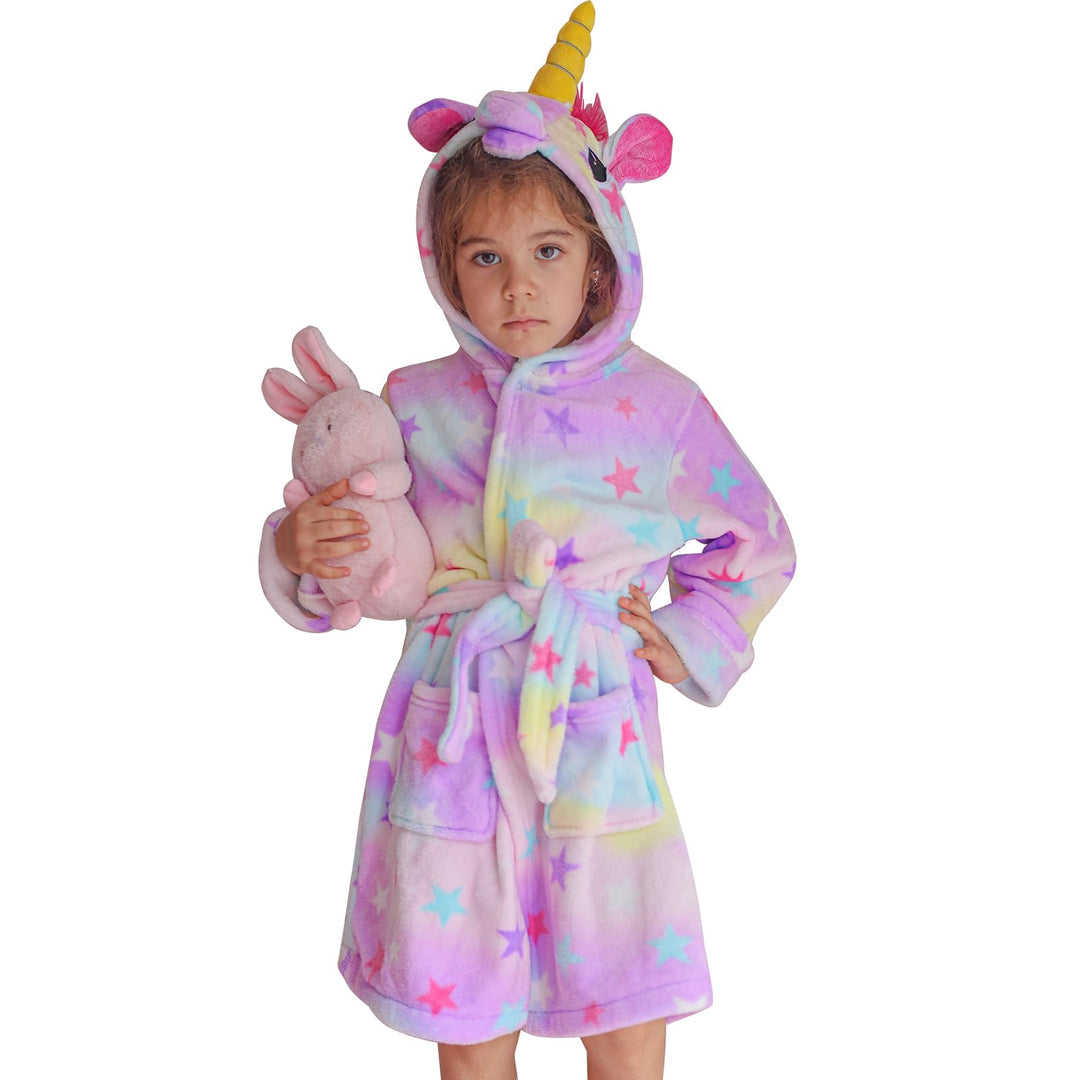 KAKU NANU Bademantel Kinder Mädchen Einhorn 4-11 Jahre Flauschig Warm Plüsch Bademantel Kuschelig Mo