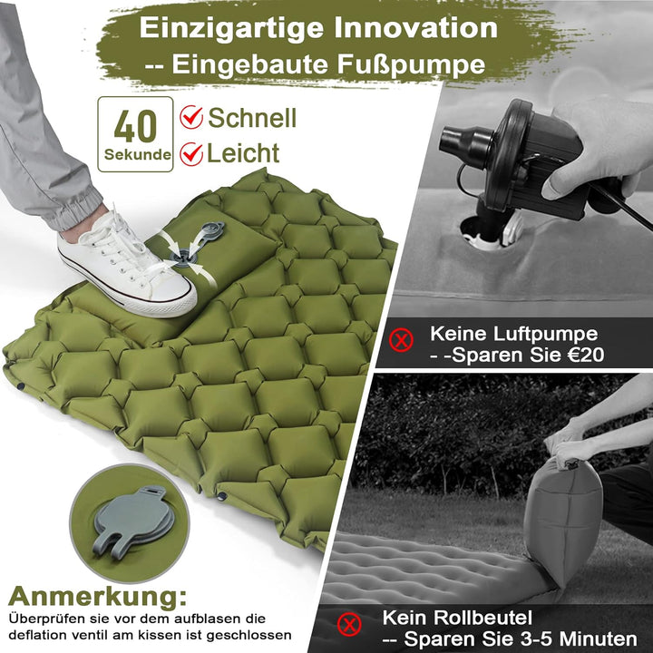 800g Ultraleichte Aufblasbare Isomatte für Camping – R-Wert 3,0 für 4 Jahreszeiten, Langlebige wasse