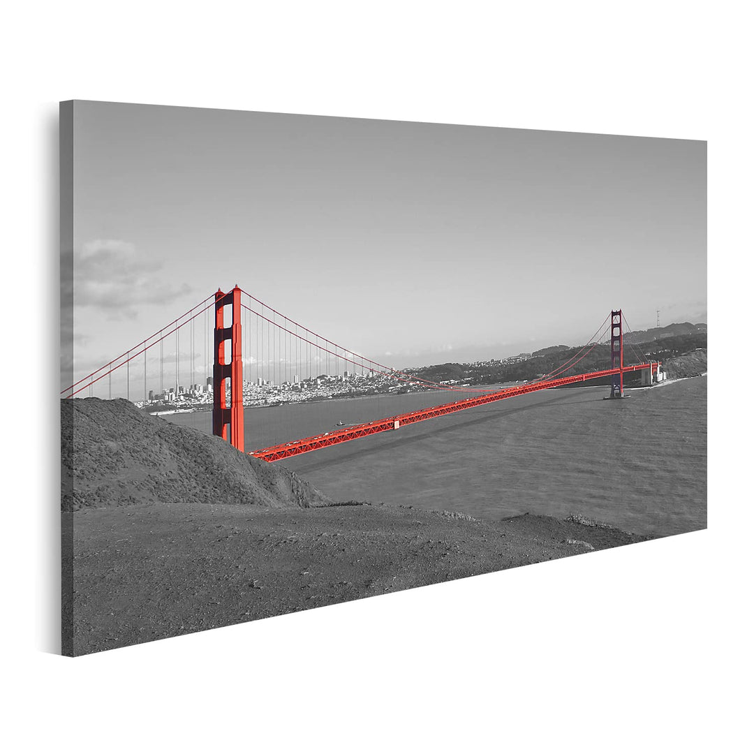 islandburner Bild auf Leinwand Red Golden Gate Bridge Mit San Francisco Im Hintergrund In Schwarz Un