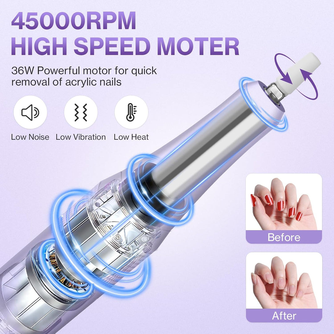 Elektrischer Nagelfeile Nagelfräser für Gelnägel, 45000 U/min Nagelfräser Professioneller mit LCD-An