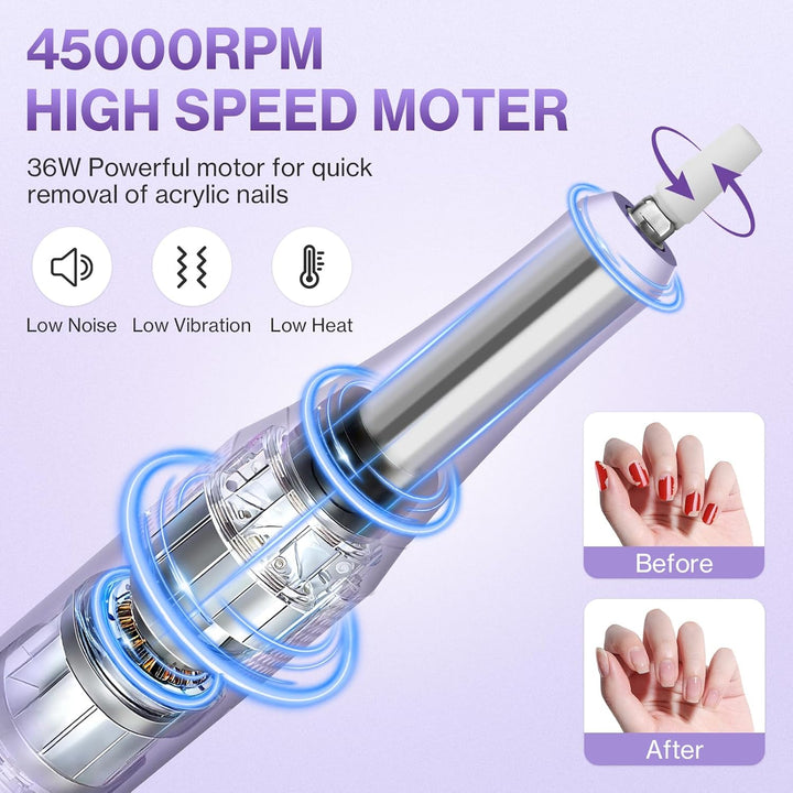 Elektrischer Nagelfeile Nagelfräser für Gelnägel, 45000 U/min Nagelfräser Professioneller mit LCD-An