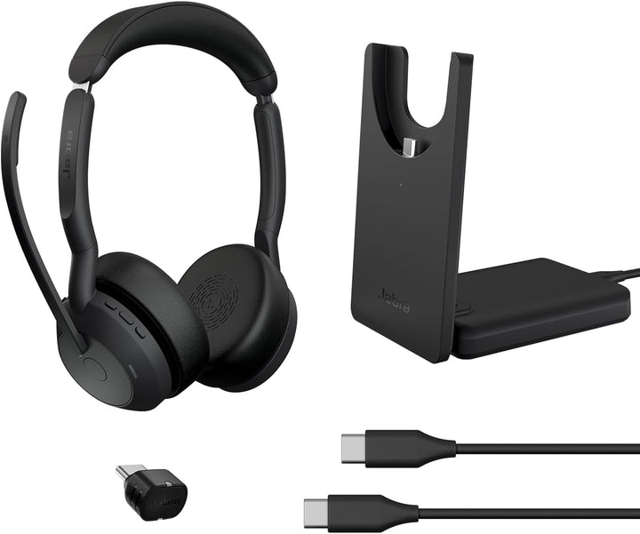Jabra Evolve2 55 - schnurloses Stereo-Headset mit Ladestation und Jabra Air Comfort - Mikrofone mit
