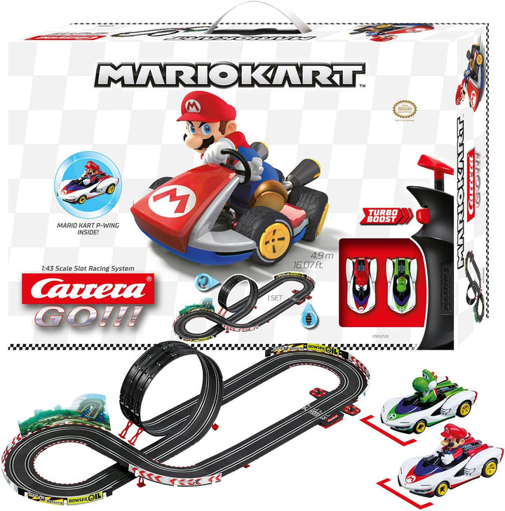 Carrera Go!!! Mario Kart™ - P-Wing Set Rennbahn mit Mario und Yoshi | 2 Slotcars inkl. 2 Handregler
