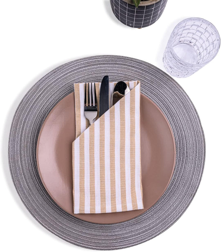mon bijou® Stoffservietten 6er Set – Gestreift Weiss-Beige 45x45 cm – 100% Baumwolle – Waschbare Sto