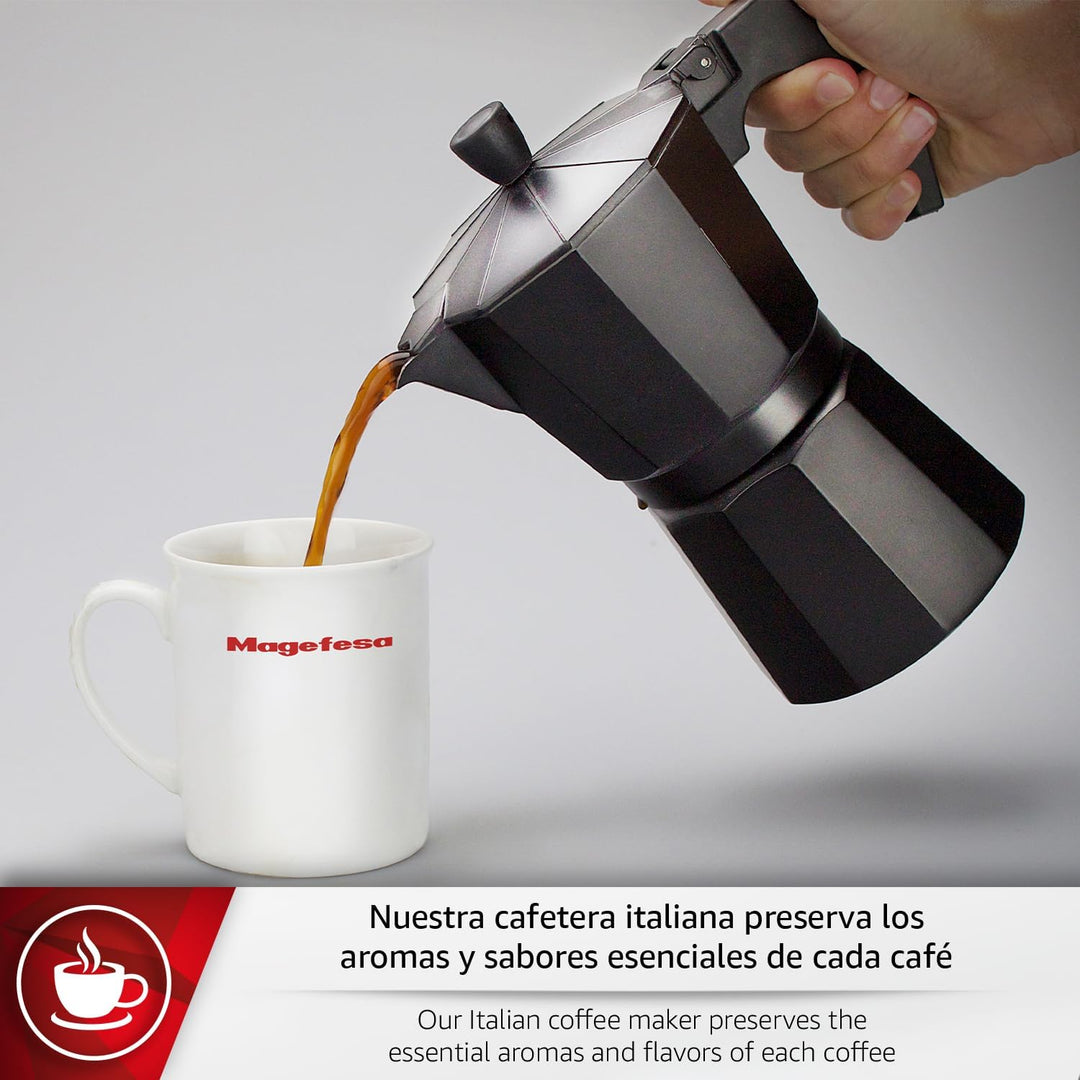 Magefesa Kenia Noir - Espressokocher Schwarz 9 Tassen, Emailliertes Aluminium, Für Gas, Glaskeramik-