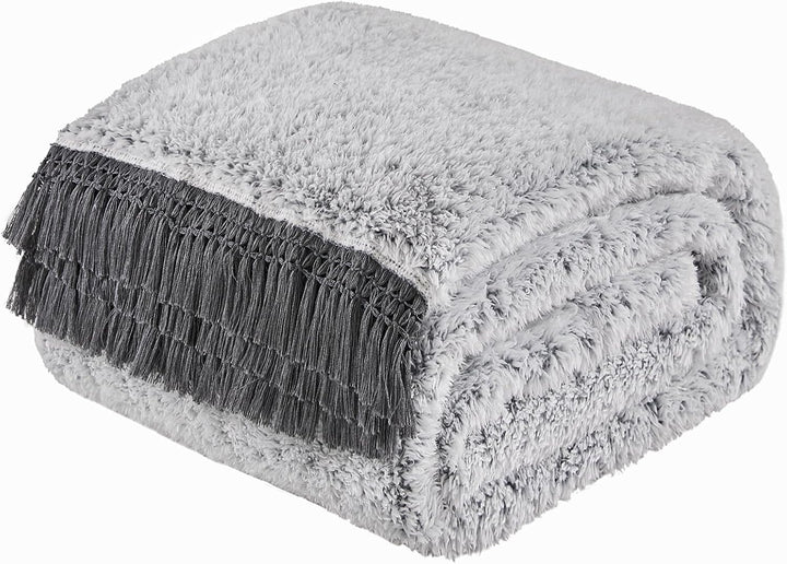 EMME Sherpa Decke Sofa Kuscheldecke Dekorativ mit Quasten, 150x200 cm Flauschige Wohndecke Dicke Sof