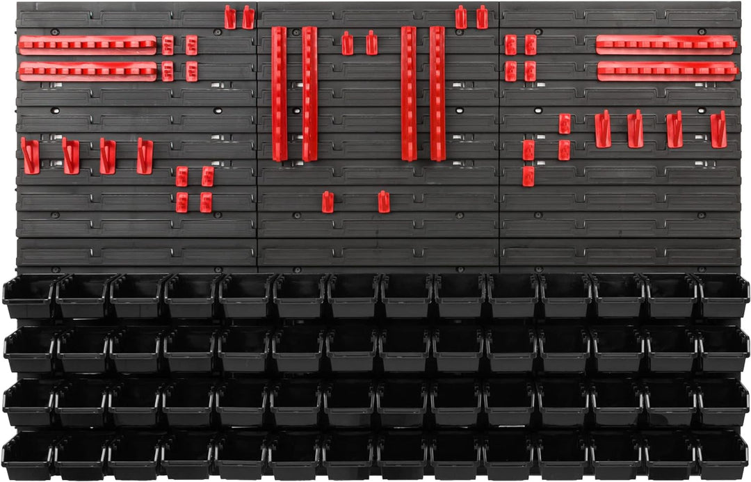 Lagersystem Werkstattregal | 117 x 78 cm | 56 stck. Box | Wandregal mit Werkzeughalterungen und Stap