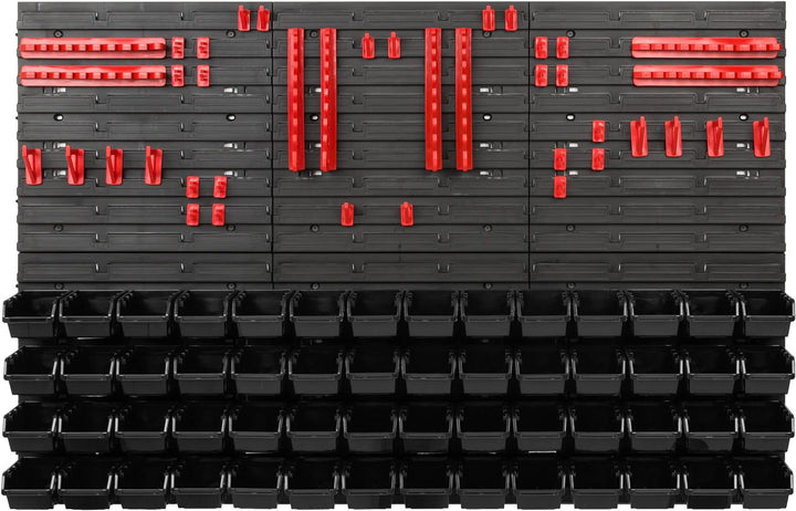 Lagersystem Werkstattregal | 117 x 78 cm | 56 stck. Box | Wandregal mit Werkzeughalterungen und Stap