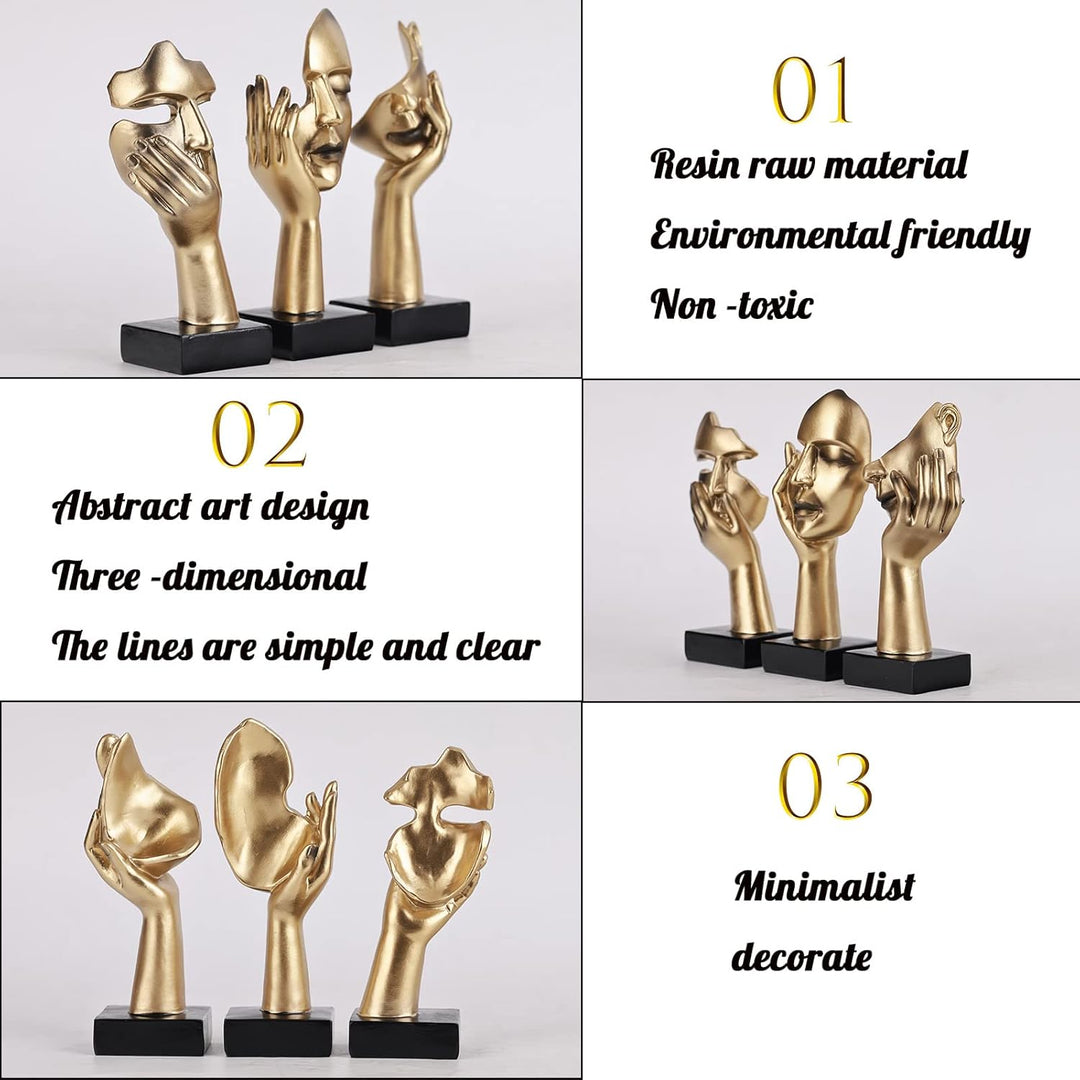 oliruim 3 Stück Denker-Statue, goldene Schwarze abstrakte Kunstskulptur, Moderne Heimdekoration, Sch