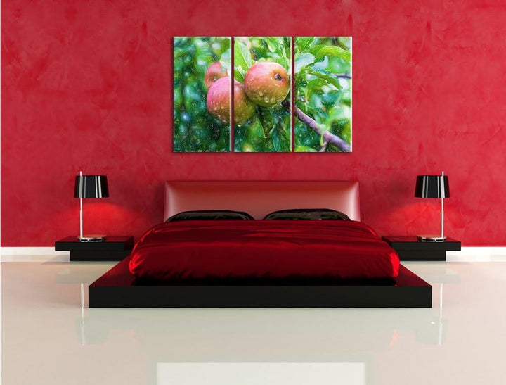 Pixxprint Wilde Äpfel Buntstift Effekt als Leinwandbild/Grösse: 3 Teilig (120x80 cm) cm/Wandbild/Kun