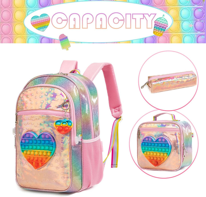 HTgroce Rosa Schulranzen Mädchen Set 3 Schultasche Mädchen 1. klasse rucksack mädchen Schulranzen A-