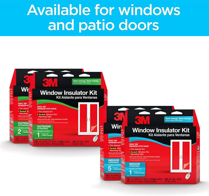 3M Innenfensterisolierung, Isolator-Kit für 5 Fenster, 0,9 m x 1,5 m, hält kalte Luft draussen und w