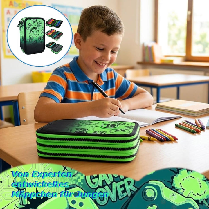 Goldkids - Federmäppchen 3 Fächer - Mäppchen für Mädchen und Jungen - Federmappe 3-Fach Federtasche