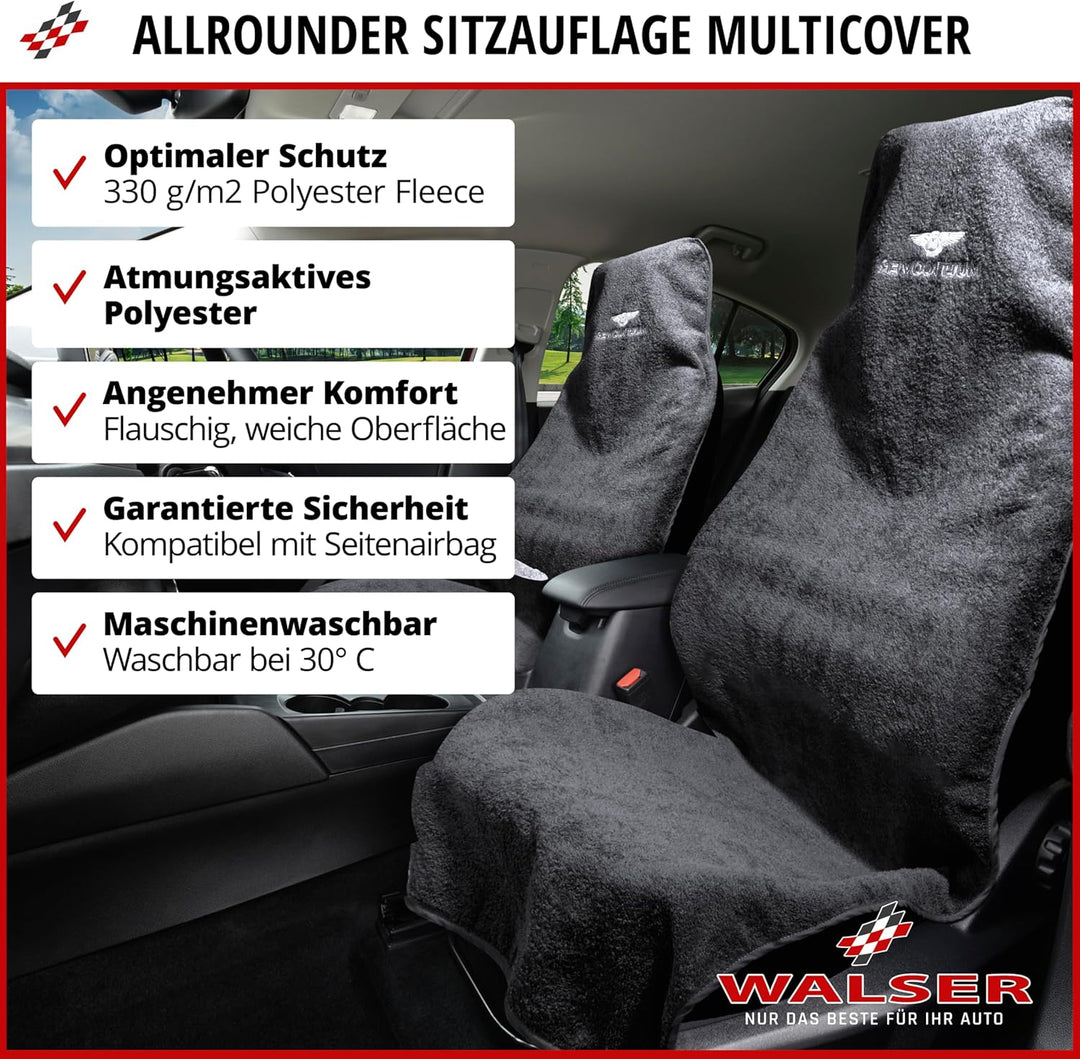 Walser Sitzaufleger Multicover, universal Auto-Sitzauflage, waschbarer Autositz-Überwurf schwarz, Sc