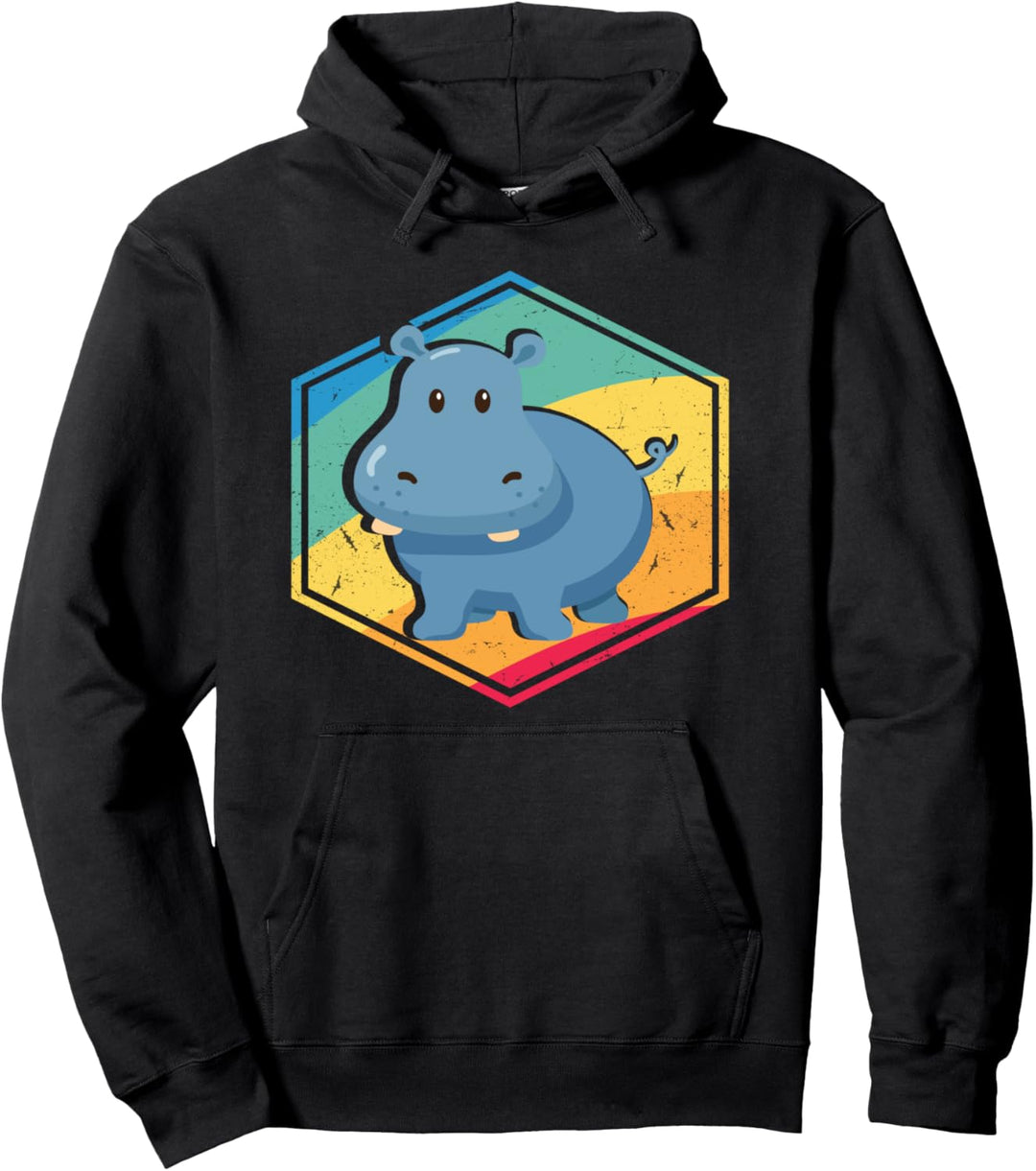 Hippo Lovers Gift Men Women Boys Girls Retro Style Hippo Pullover Hoodie