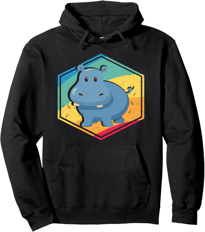 Hippo Lovers Gift Men Women Boys Girls Retro Style Hippo Pullover Hoodie