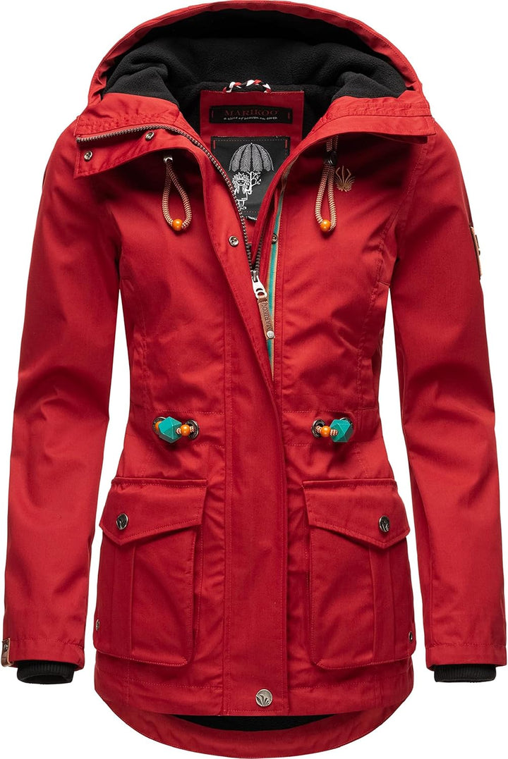 MARIKOO Damen Parka Übergangs-Jacke leicht gefüttert mit Kapuze Babetaa S Cherry Red, S Cherry Red