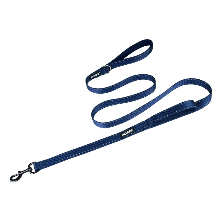 OneTigris doppel-Hundeleine mit reflektierenden Streifen M(182cm) Blau, M(182cm) Blau