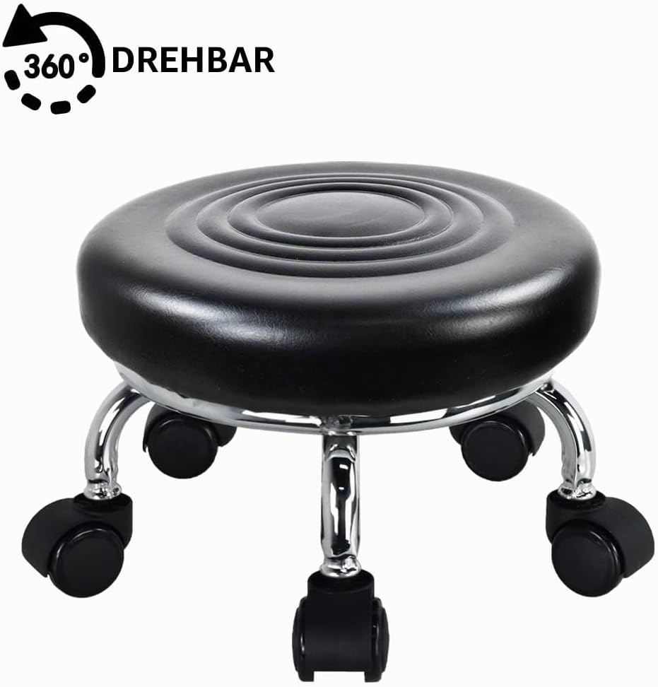 WKWKER Moderner Rollensitz PU Leder Niedriger runder Rollhocker Drehgelenk Kleiner Hocker mit Univer