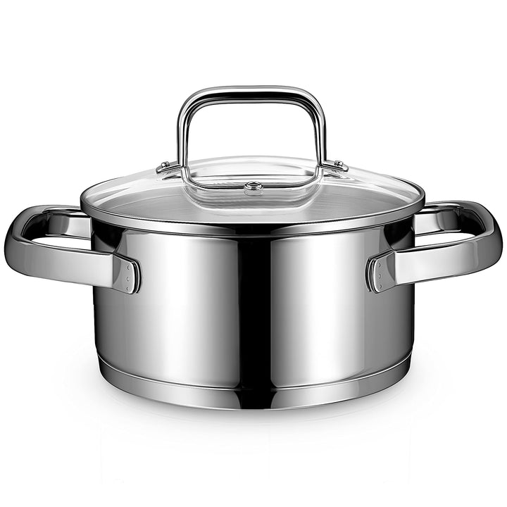 Linnuo kleiner Topf Induktion 16cm mit Glasdeckel, Kochtopf klein 1,5l aus 18/10 Edelstahl, Griff ni
