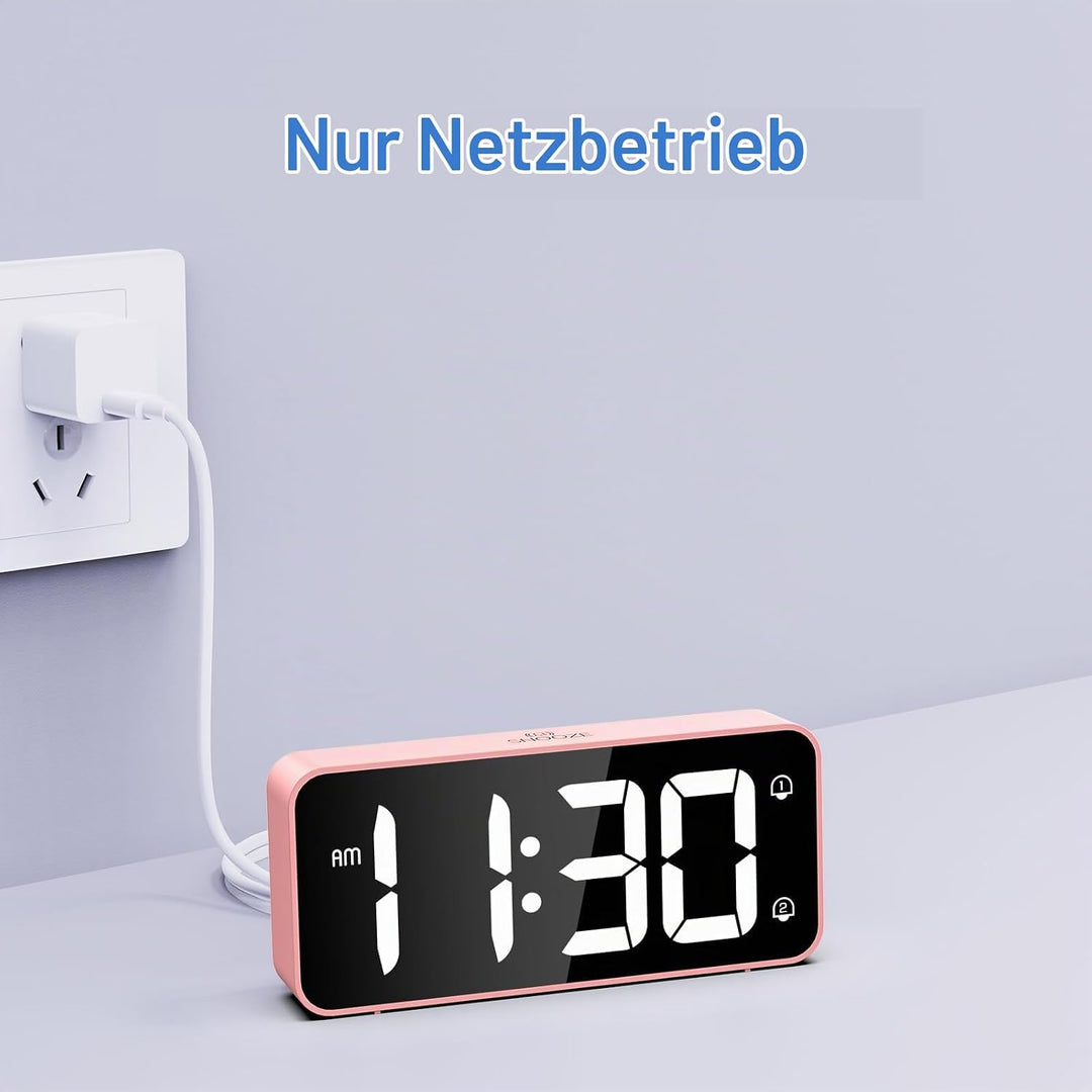 LATEC Wecker Digital, LED Digitaler Wecker mit 2 Alarme Snooze, Digital Uhr mit USB-Ladeanschluss, 0