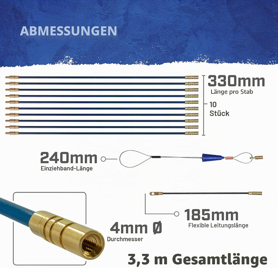 Faithfull Cable Rod Set,15 Piece, FAICRS330, Blue, 3.3M (10 x 330mm)