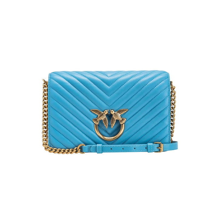 Pinko Damen Love Click Classic Sheep Nappa Himmelblau-antikes Gold, Himmelblau-antikes Gold