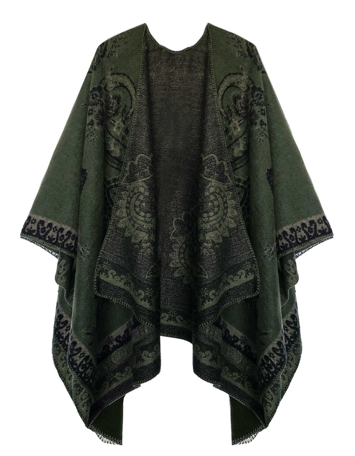 Damen Warm Offene Front Strick Schals und Wraps Floral Elegante Cardigans Poncho Cape Coat Mantel Du