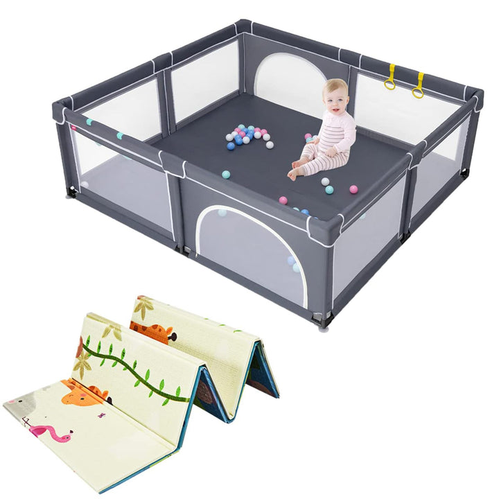 DREAMADE 206 X 185CM Laufstall Baby, Laufgitter Faltbar mit 50 Bällen & 4 Griffe, Schutzgitter mit 2
