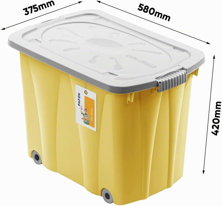 PAFEN Piraten Spielzeugkiste 62l mit Rollen - Schatzkiste 58 x 42 x 37,5cm - Spielzeugbehälter mit D