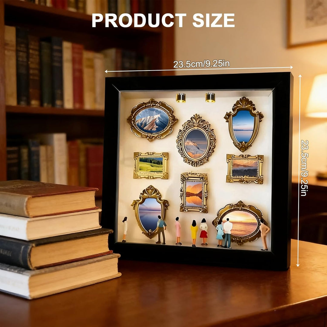 DIY Mini Museum Silhouette Box, Foto Erinnerungsanzeige Set mit 8 Mini Goldene Rahmen & 8 Zufällig F