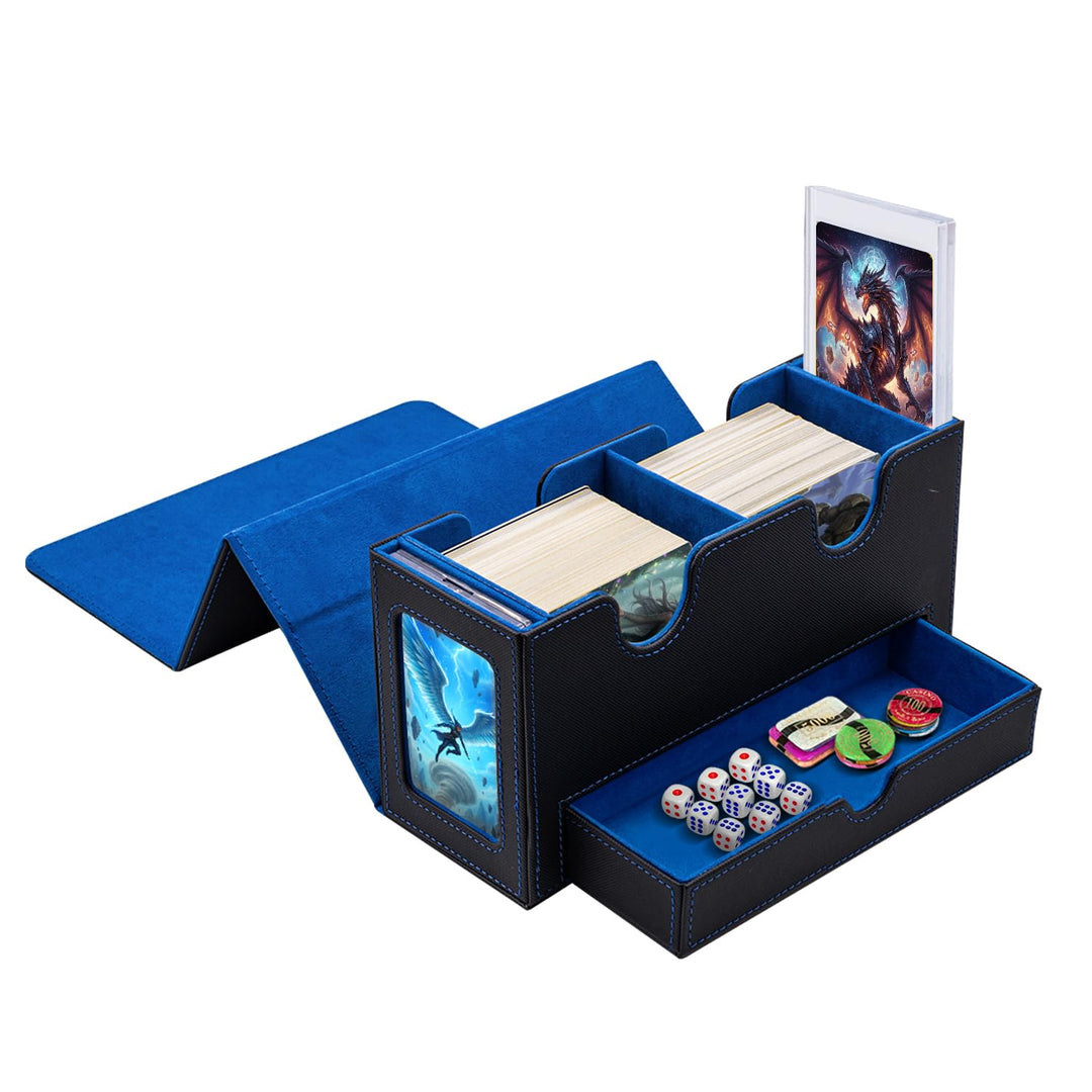 Doppelschicht Card Deck Box für MTG,Gathering Kartenbox mit Schaufenster und Würfelfach PU Leder Sta